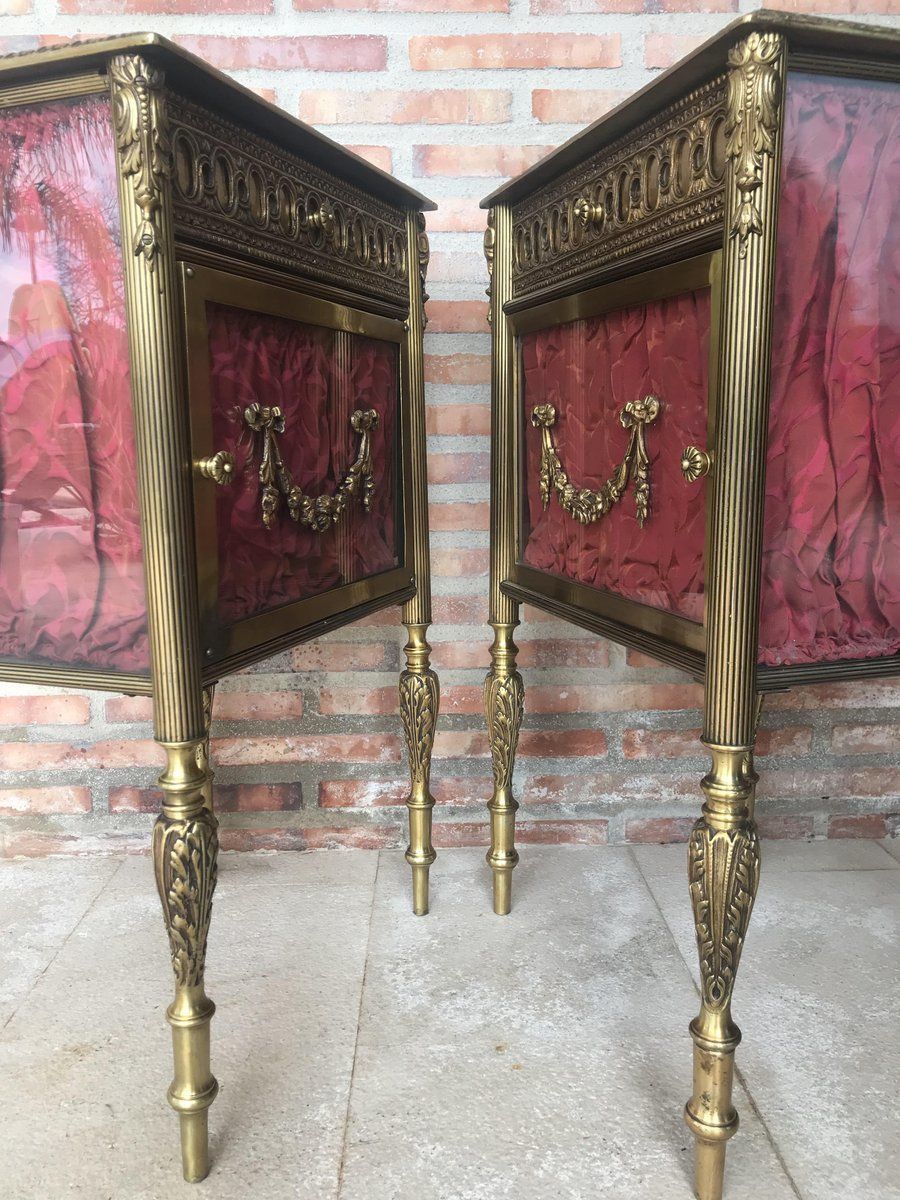 photo for sale Antique Louis XVI Bronze & Glass Nightstands, Set Of 2 Bedside Tables