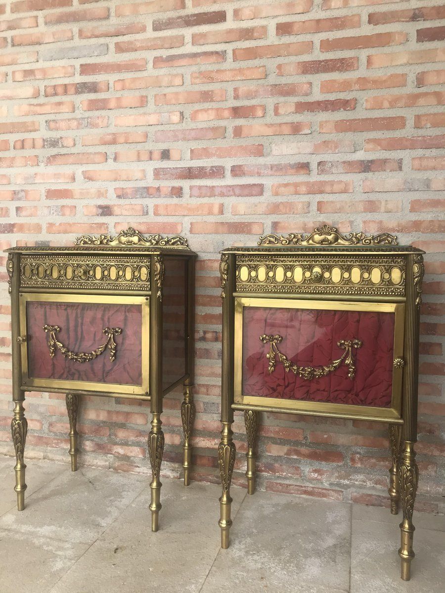 2900.0 Antique Louis XVI Bronze & Glass Nightstands, Set Of 2 Bedside Tables photo