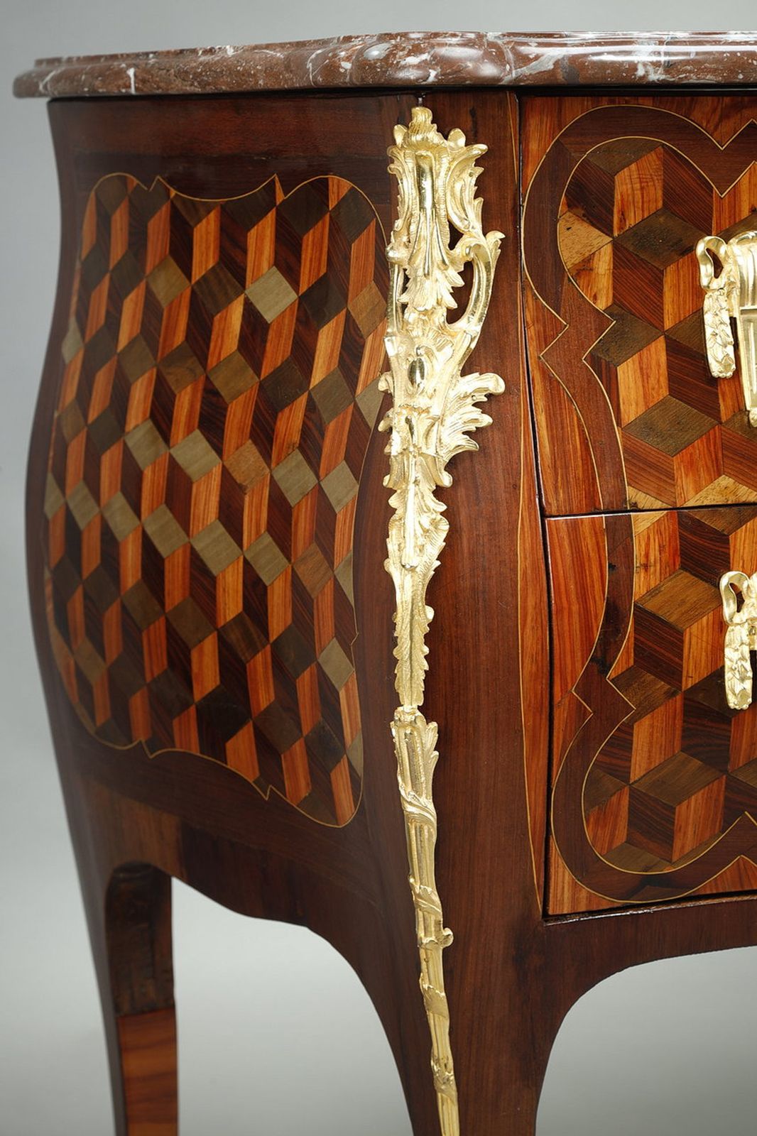Chest Of Drawers In Rosewood Veneer With Oeben Marquetry, Louis XV Period photo vintage