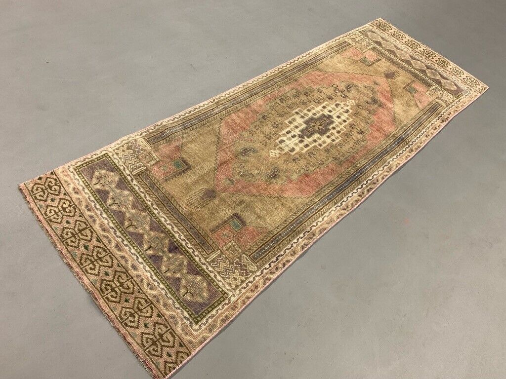 Turkish Rug 266x91 Cm Wool Vintage Shabby Chic Runner Green, Beige photo furniture