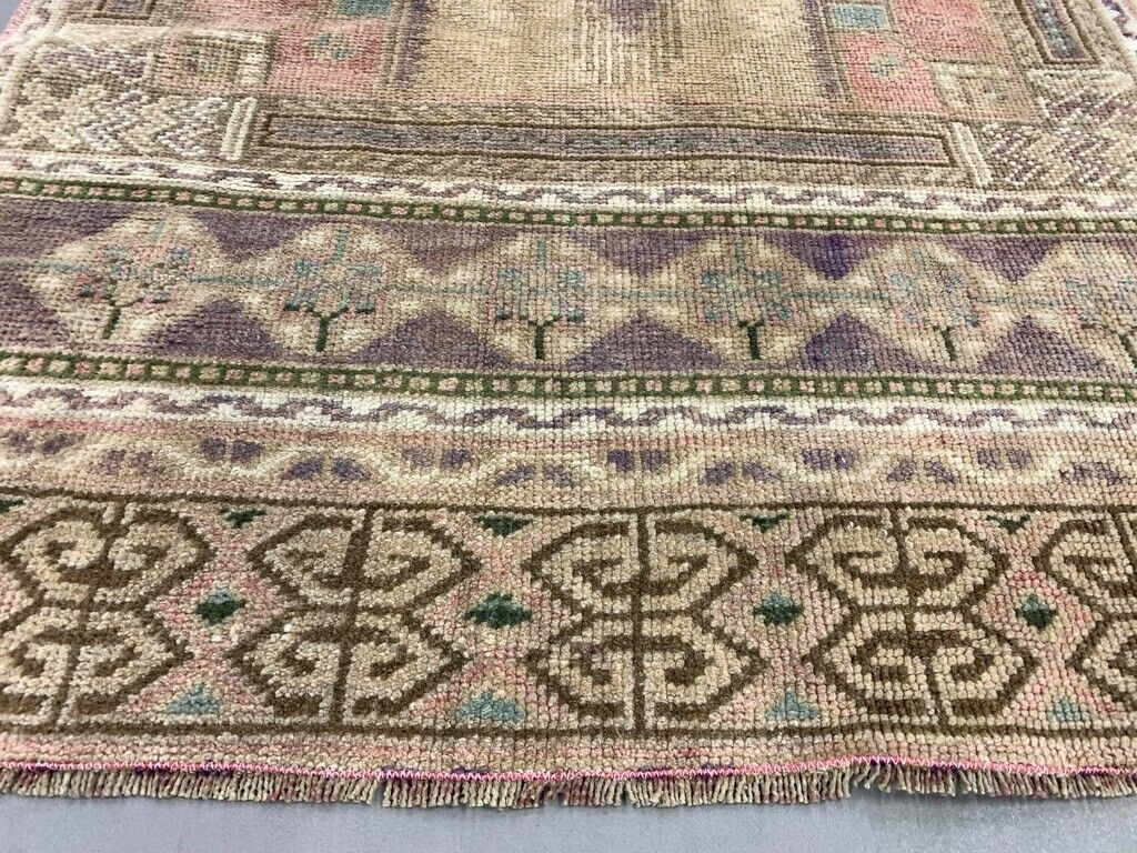 Turkish Rug 266x91 Cm Wool Vintage Shabby Chic Runner Green, Beige photo for sale