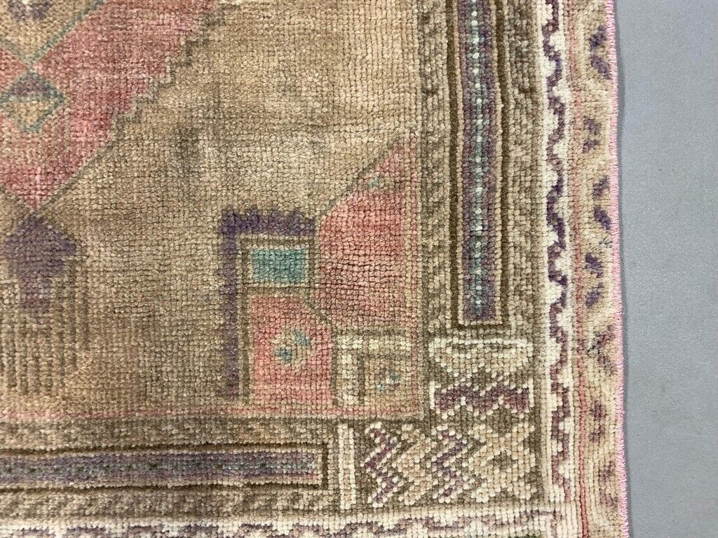 Turkish Rug 266x91 Cm Wool Vintage Shabby Chic Runner Green, Beige photo Textiles