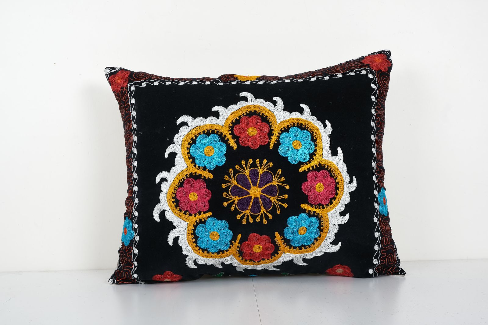 Turkish Velvet Suzani  Cover, Square Suzani Pillow Case Made From A 19th Century Uzbekistan 20'' X 26''
