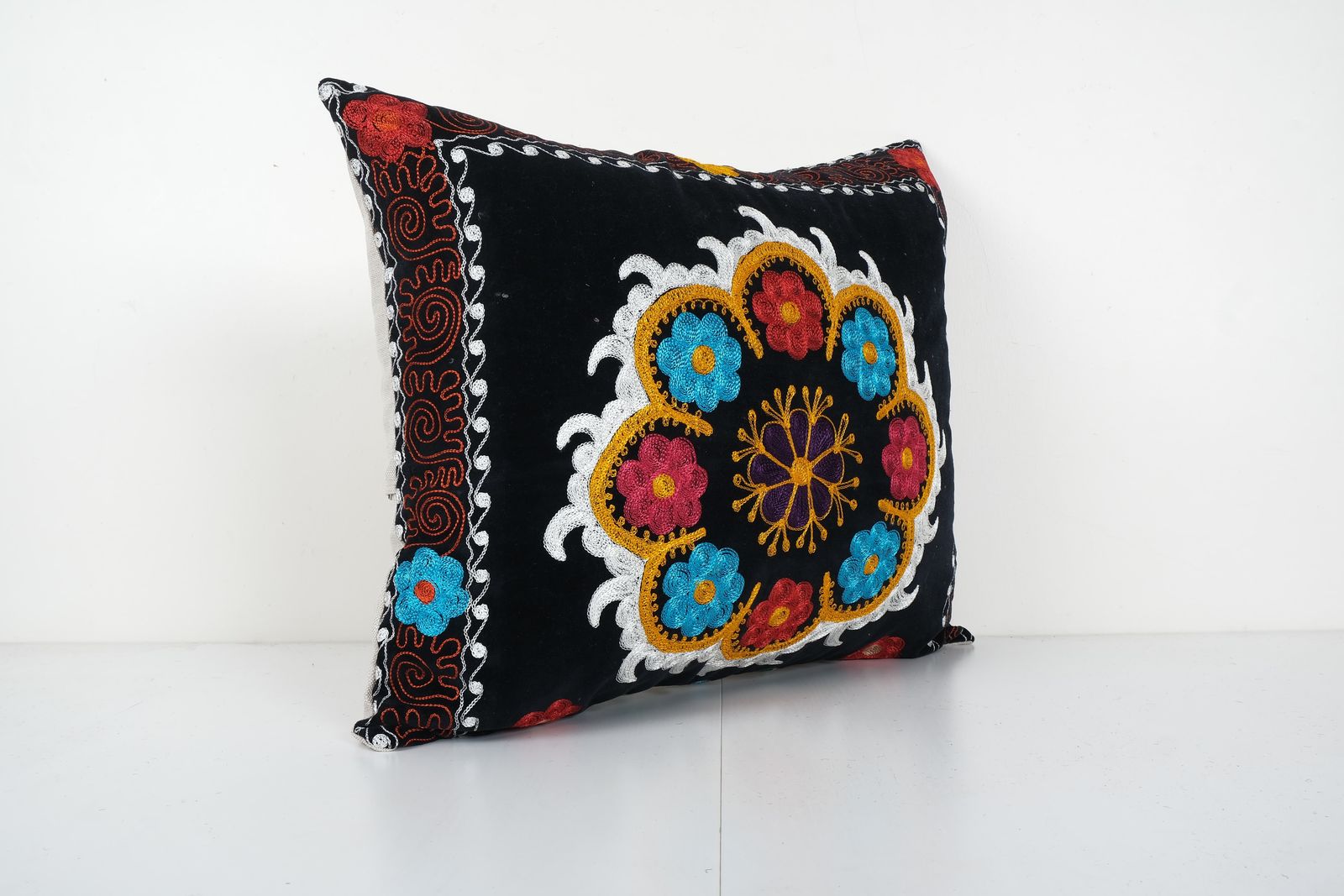Turkish Velvet Suzani  Cover, Square Suzani Pillow Case Made From A 19th Century Uzbekistan 20'' X 26'' photo Textiles