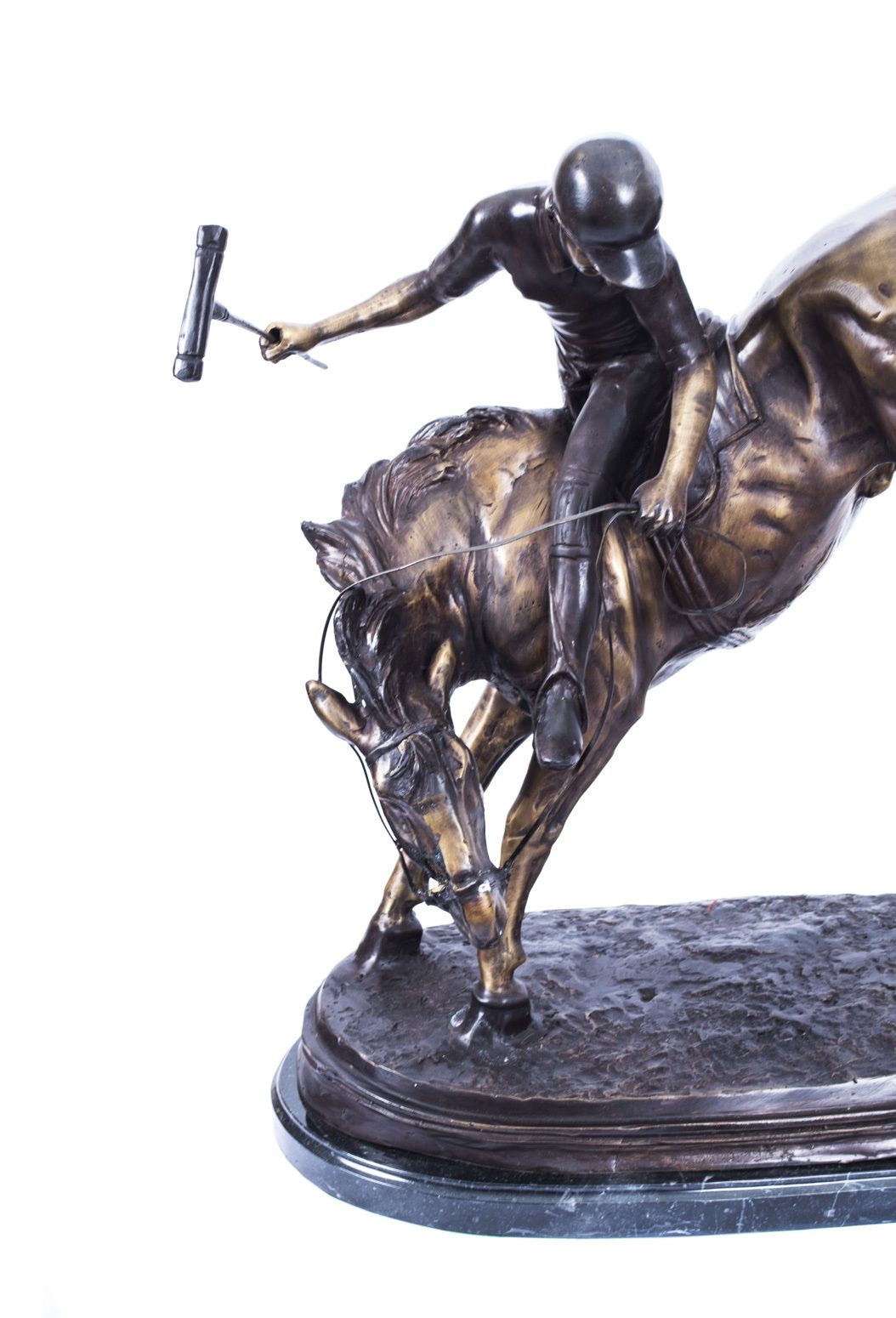 Vintage Bronze Polo Player Bucking A Horse Sculpture 20th Century photo vintage