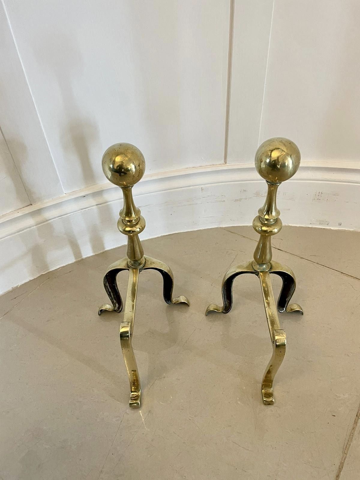 Pair Of Antique 19th Century Quality Brass Fire Dogs photo vinterior
