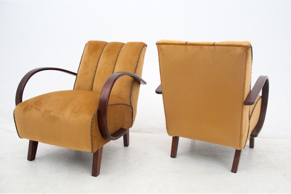 Art Deco Yellow Armchairs By J. Halabala, Czechoslovakia, 1930s photo vintage