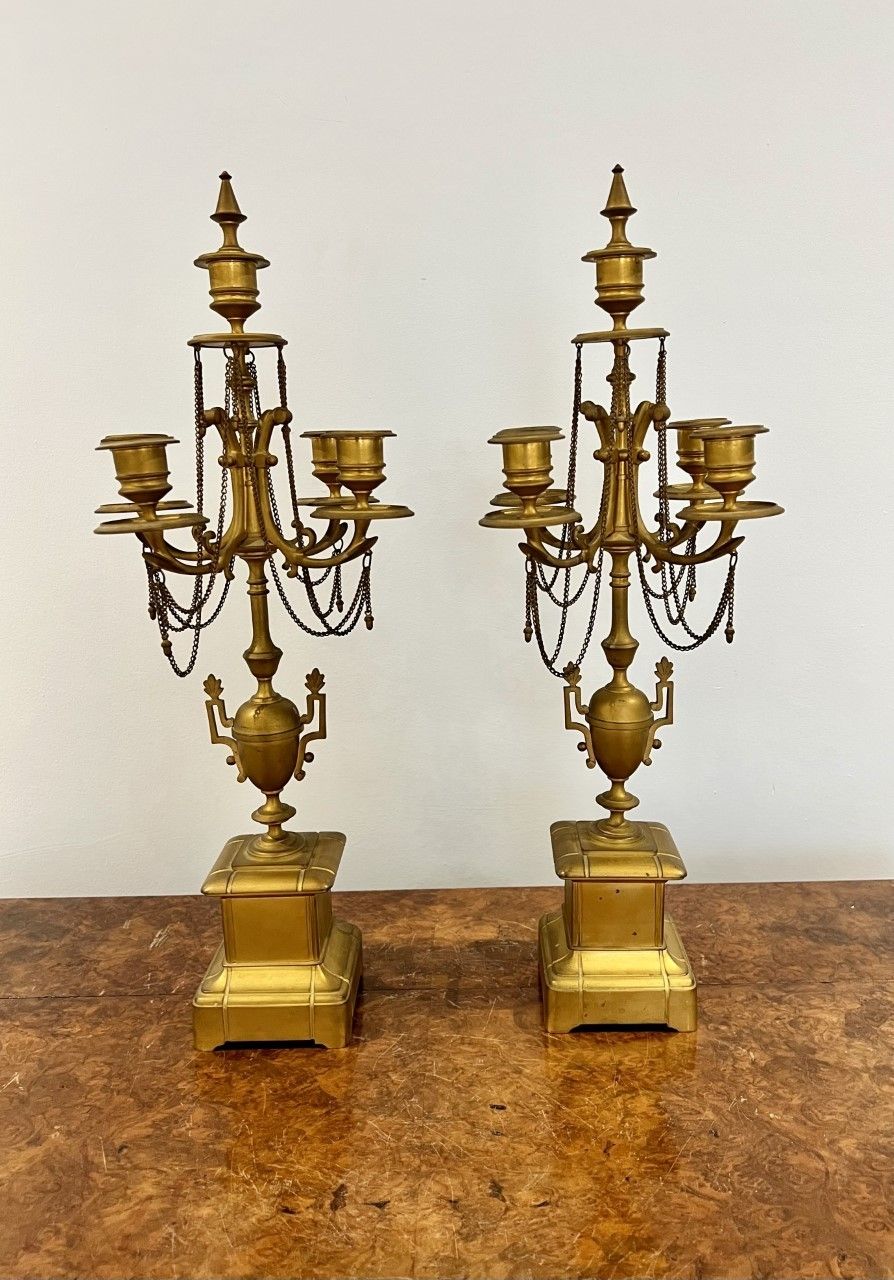 Large Pair Of Victorian Quality Gilded Brass Candelabras photo furniture