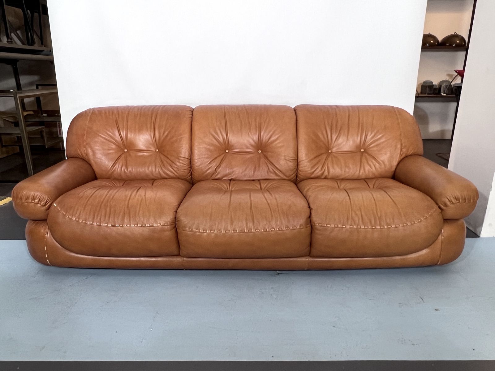 6376.5 Vintage Sofa Set In Cognac Leather By Sapporo For Mobil Girgi. Italy 1970s photo