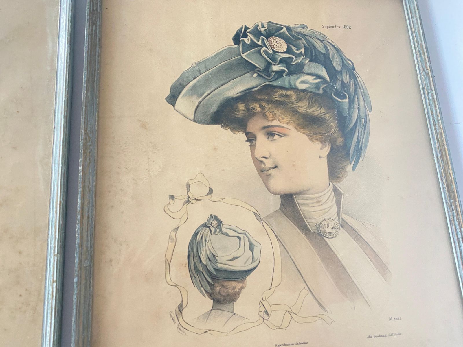 Pair Of Engraving, Fashion Hat Work, Models, France 1902 photo vinterior