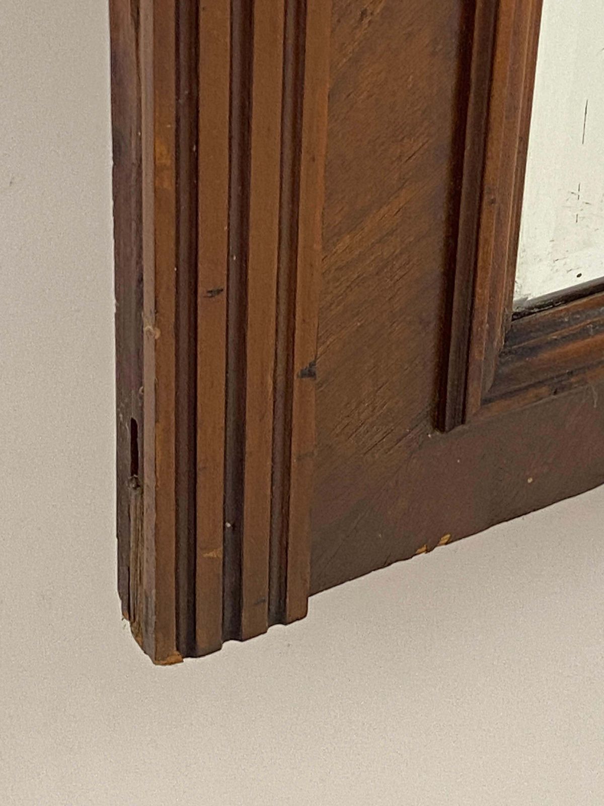 photo vintage Art Nouveau Wood Wall Mirror With Facet Cut, Austria, Circa 1900