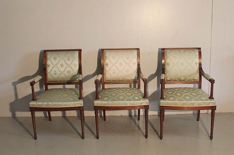 Suite Of 3 Mahogany Armchairs, Louis XVI Style – Mid 20th Century