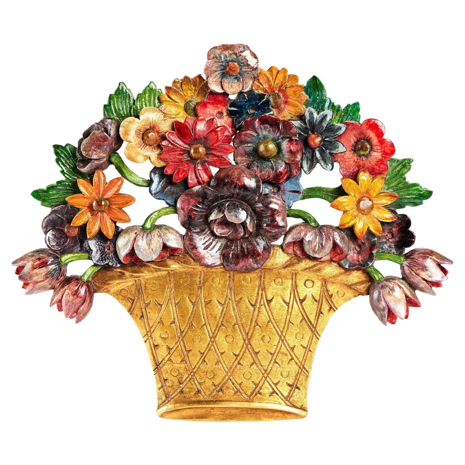 An English 1930s Carved Floral Basket Wall Appliqué Or Wall Hanging