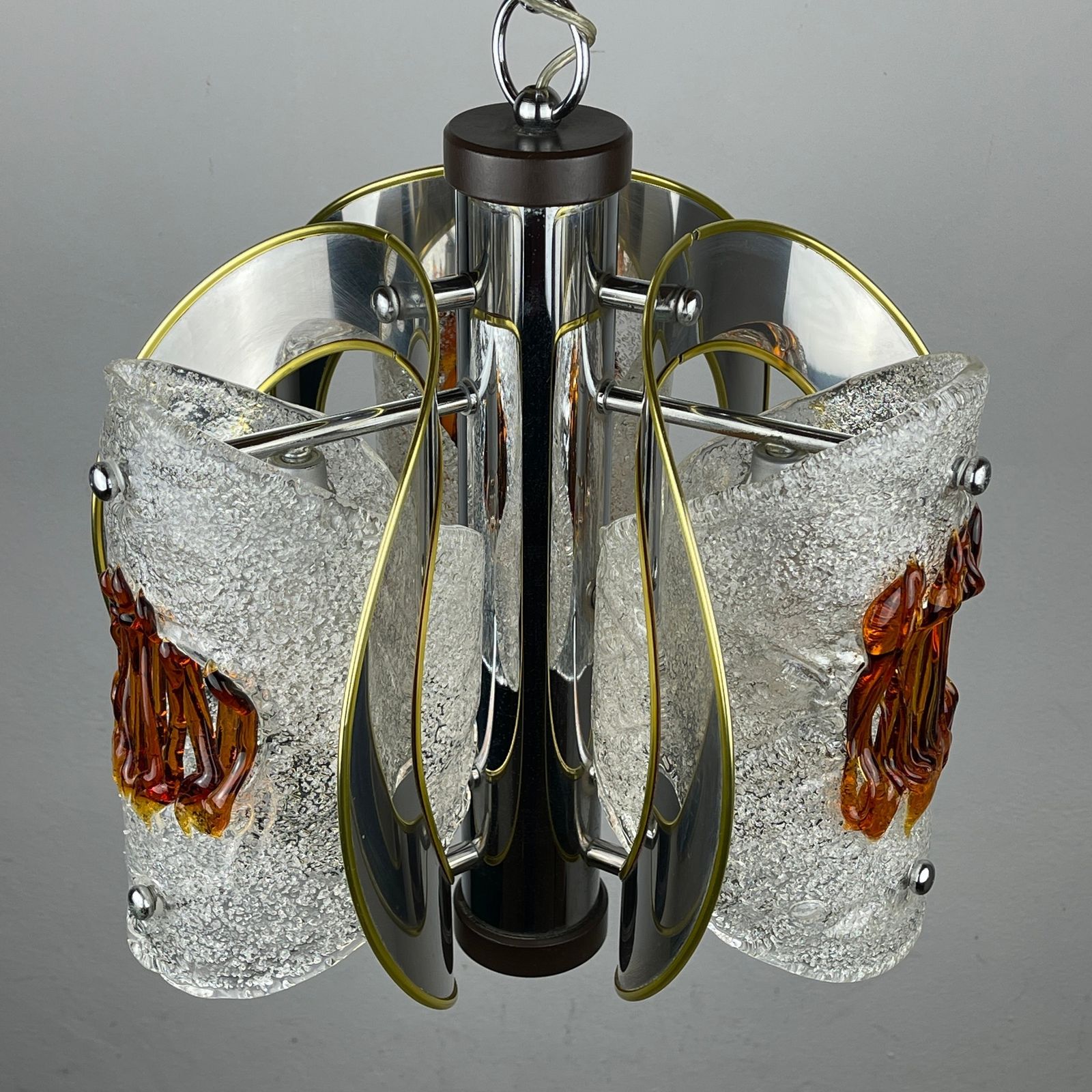 photo for sale Mid Century Amber Murano Chrome Chandelier By Toni Zuccheri For Veart Italy 1970s