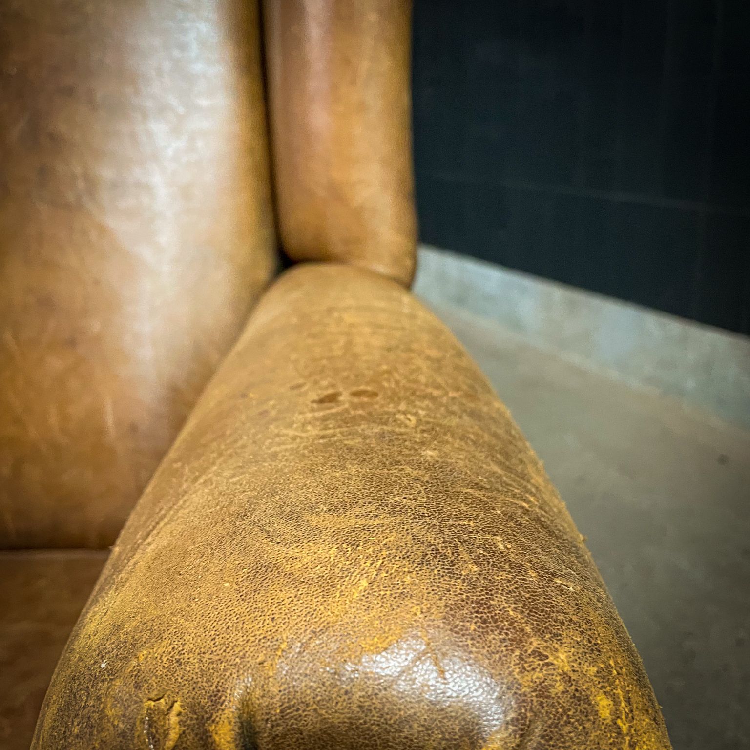 photo for sale Vintage Sheepskin Wingback Armchair