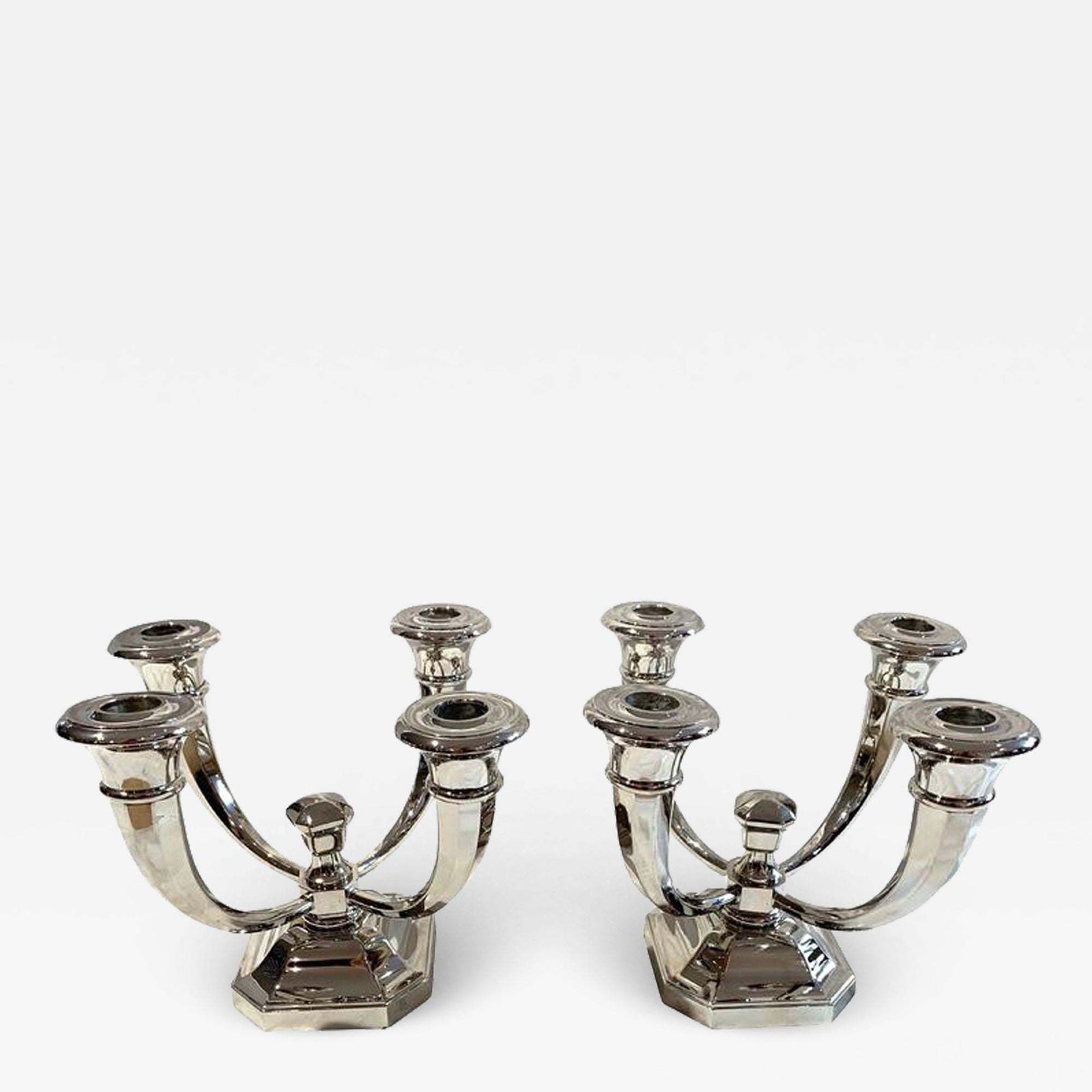 Pair Of Art Deco Candlesticks By J. Leleu  Nickel Plate  Bronze  France  C. 1930