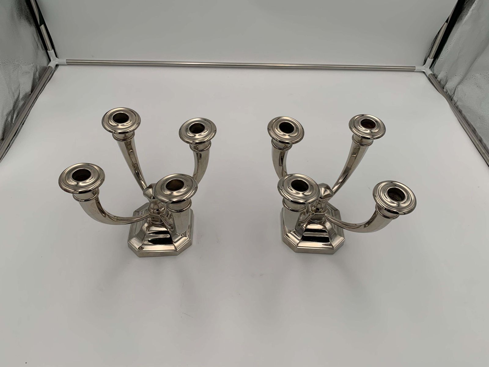 Pair Of Art Deco Candlesticks By J. Leleu  Nickel Plate  Bronze  France  C. 1930 photo for sale