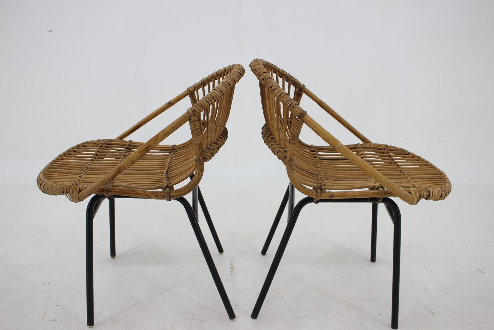 1970s Pair Of Alan Fuchs Rattan And Iron Lounge Chairs, Czechoslovakia photo buy
