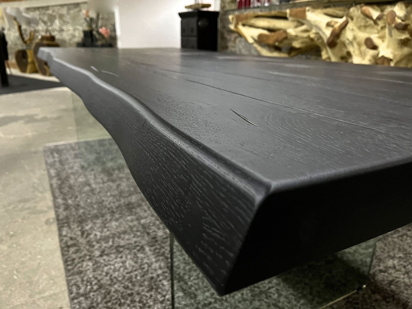 Contemporary Black Oakwood Live Edge Dining Table With Glass Feet, Austria 2022 photo Furniture