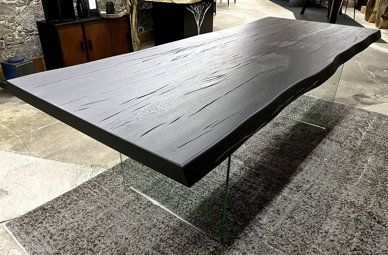 Furniture Contemporary Black Oakwood Live Edge Dining Table With Glass Feet, Austria 2022 photo