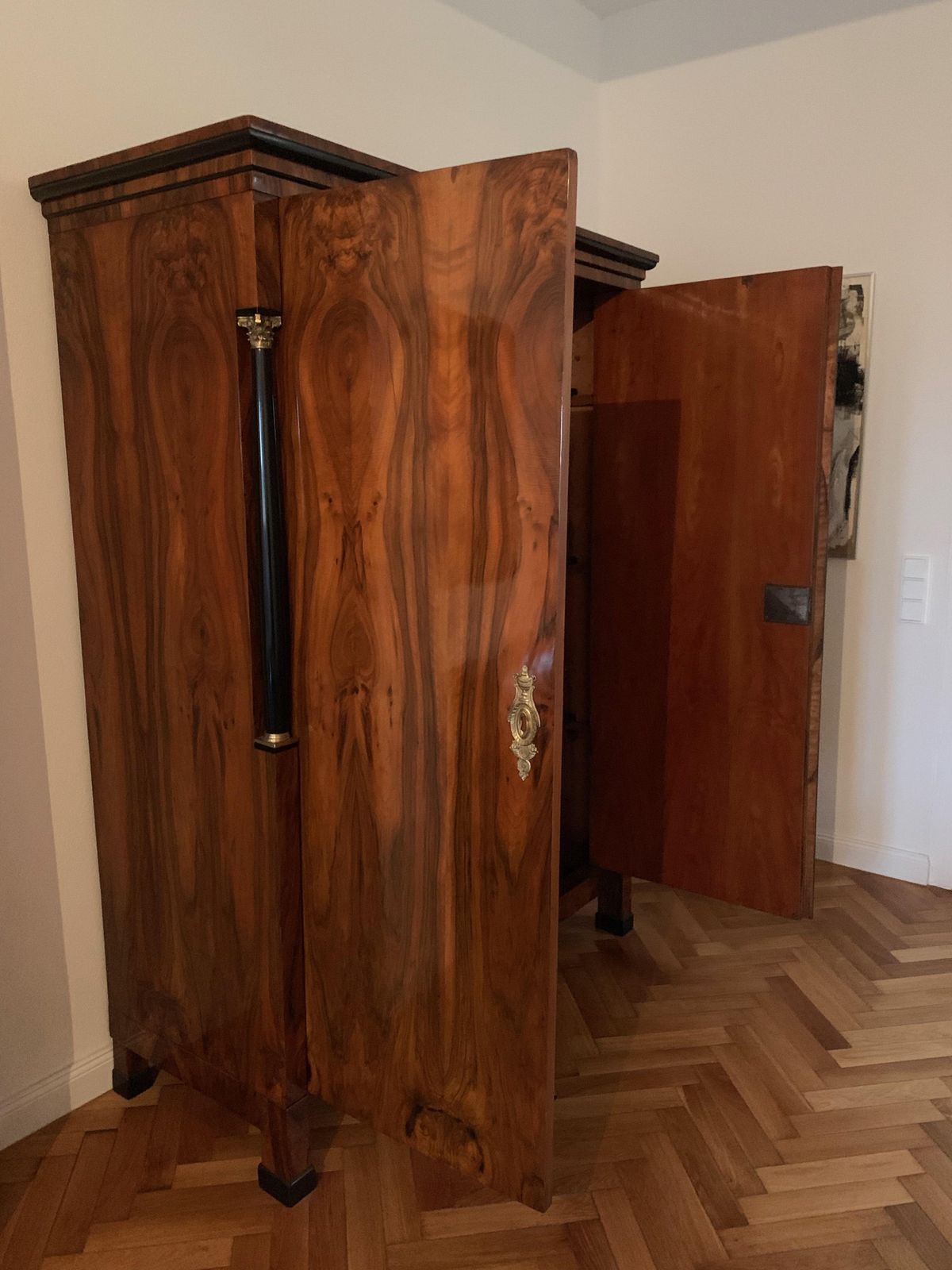 Neoclassical Empire Armoire, Walnut Veneer, Brass, Austria/Vienna, Circa 1810 15 photo vintage