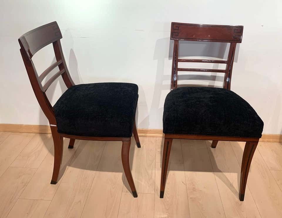 Neoclassical Biedermeier Side Chair, Mahogany, Ebony, Velvet, Vienna, Circa 1820 photo furniture