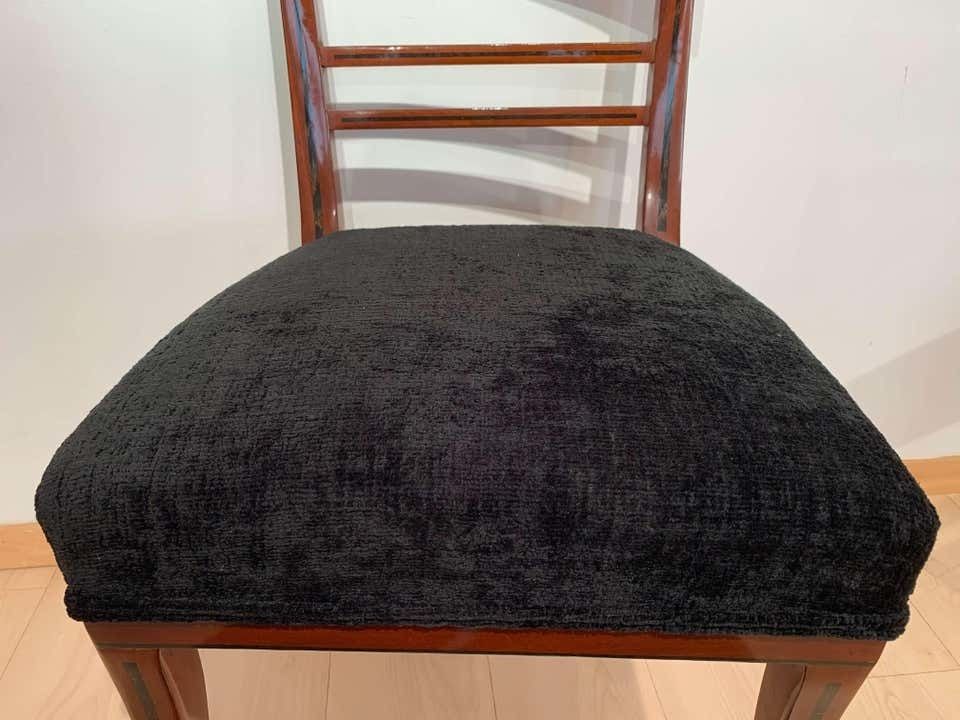 Furniture Neoclassical Biedermeier Side Chair, Mahogany, Ebony, Velvet, Vienna, Circa 1820 photo