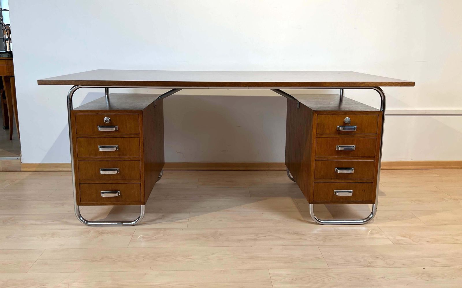 Bauhaus Desk By Mücke Melder, Steeltubes And Oak Veneer, Czech, Circa 1940 photo for sale