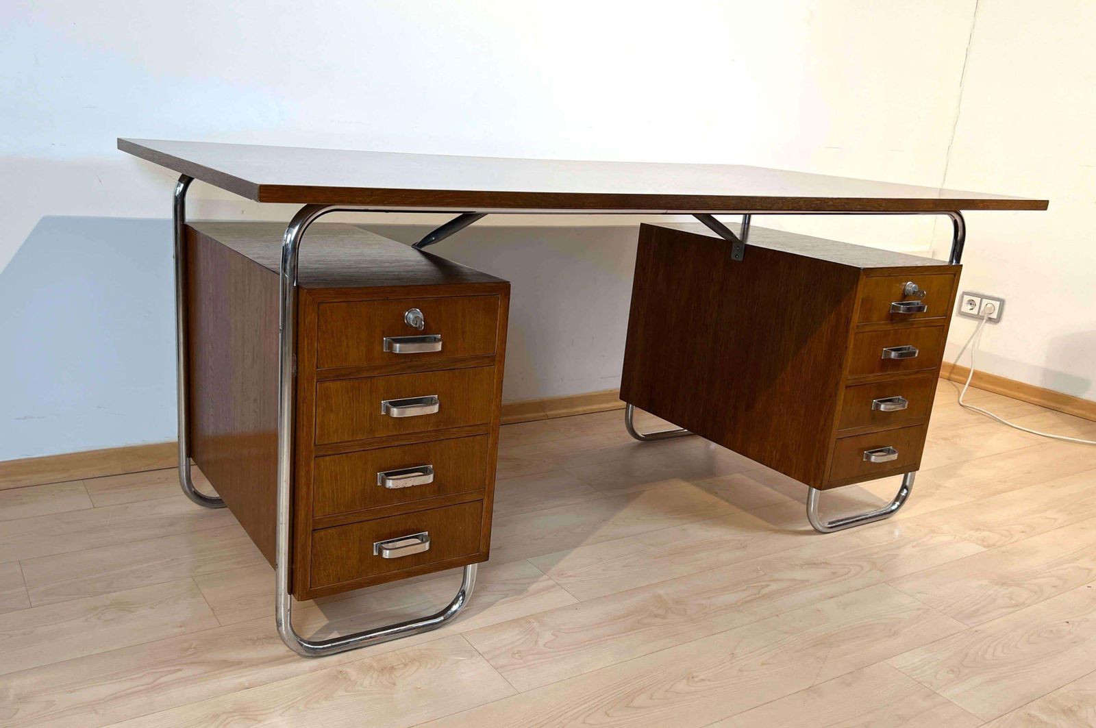 Bauhaus Desk By Mücke Melder, Steeltubes And Oak Veneer, Czech, Circa 1940 photo 6533.66