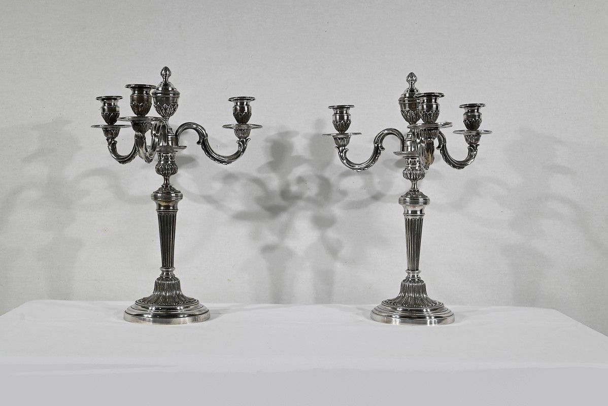 Pair Of Silver Bronze Candlesticks   Late 19th Century photo furniture