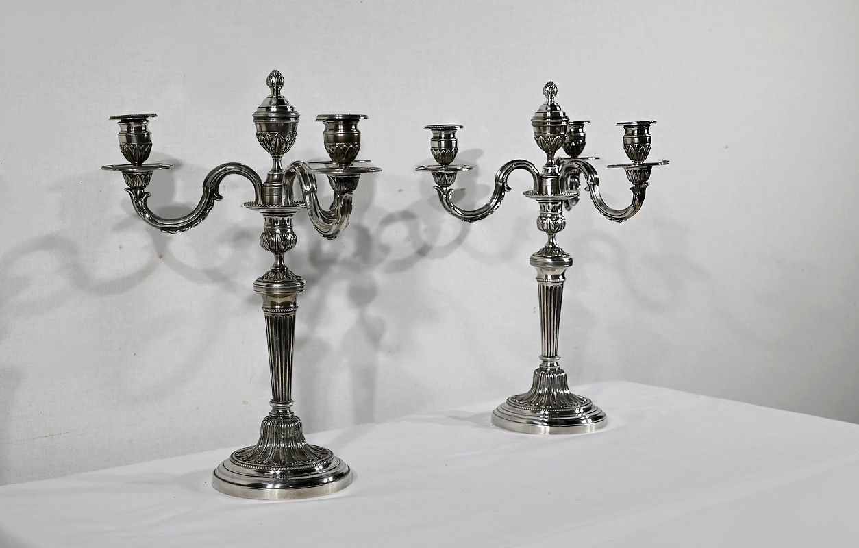 Pair Of Silver Bronze Candlesticks   Late 19th Century photo for sale