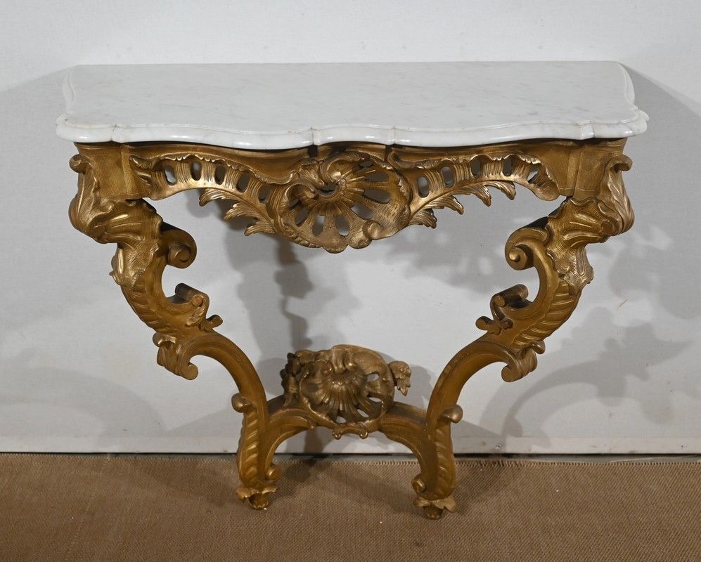 Wall Console In Golden Wood, Louis XV Style, Napoleon III Period   Mid 19th Century