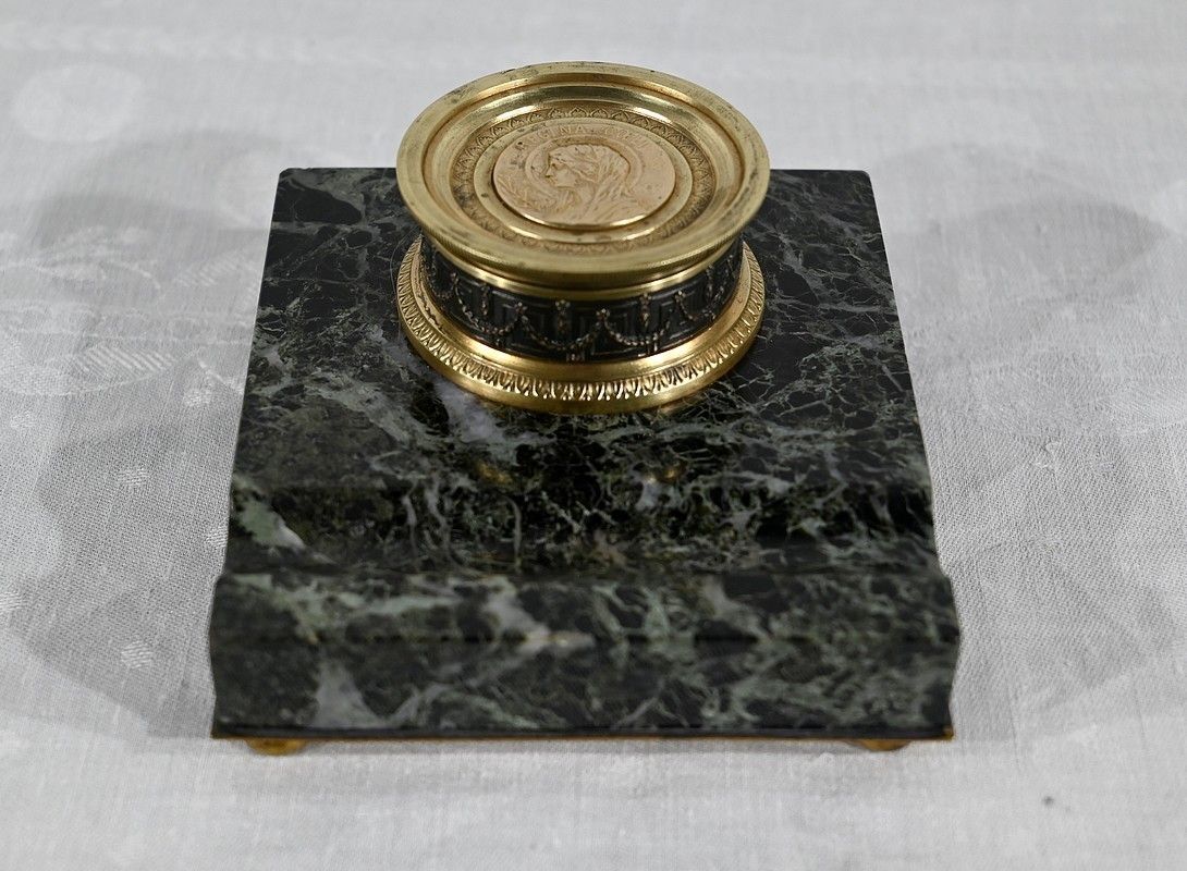 Inkwell With The Virgin In Bronze And Marble   Late 19th Century