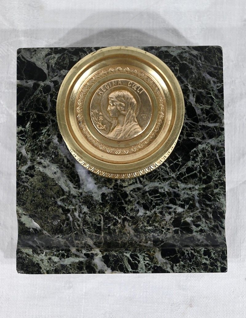 Inkwell With The Virgin In Bronze And Marble   Late 19th Century photo 610.79