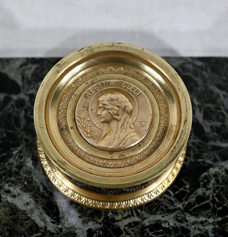 Inkwell With The Virgin In Bronze And Marble   Late 19th Century photo vinterior
