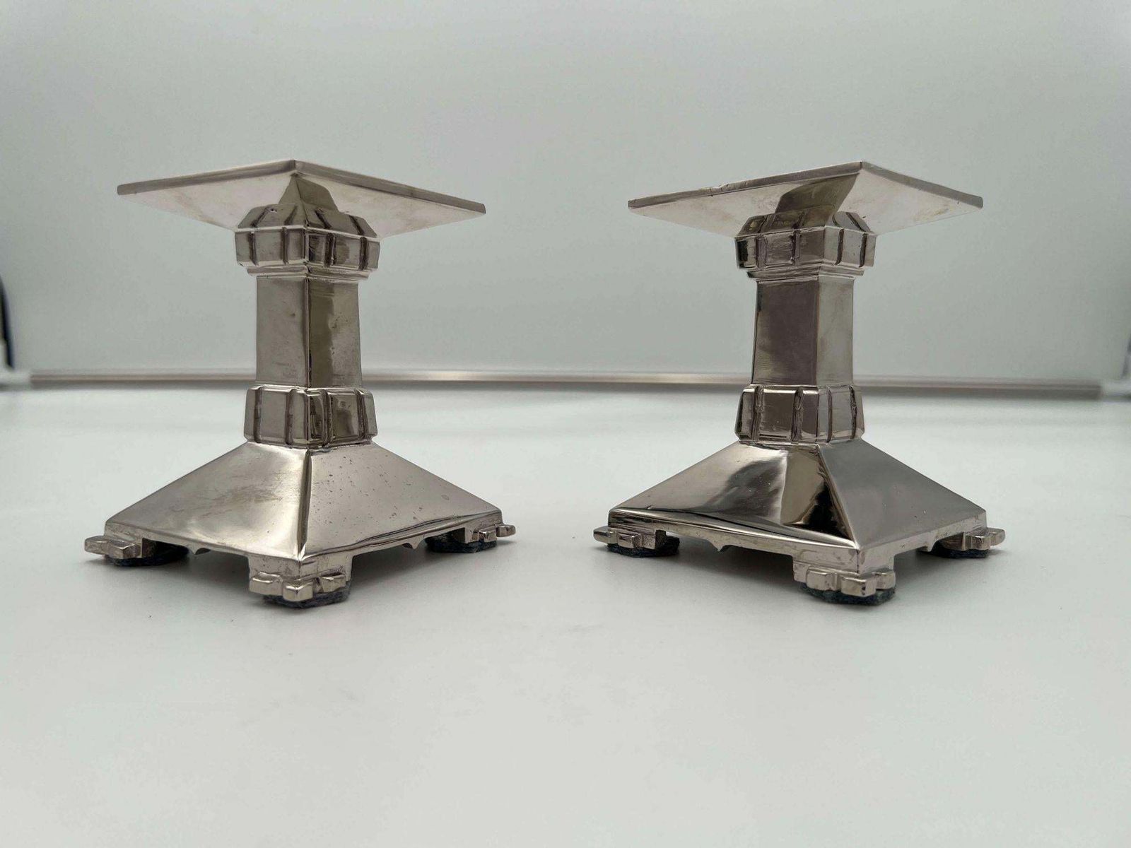 Home Decor Art Deco Bronze Candlesticks, Nickel Plated, France Circa 1930 photo