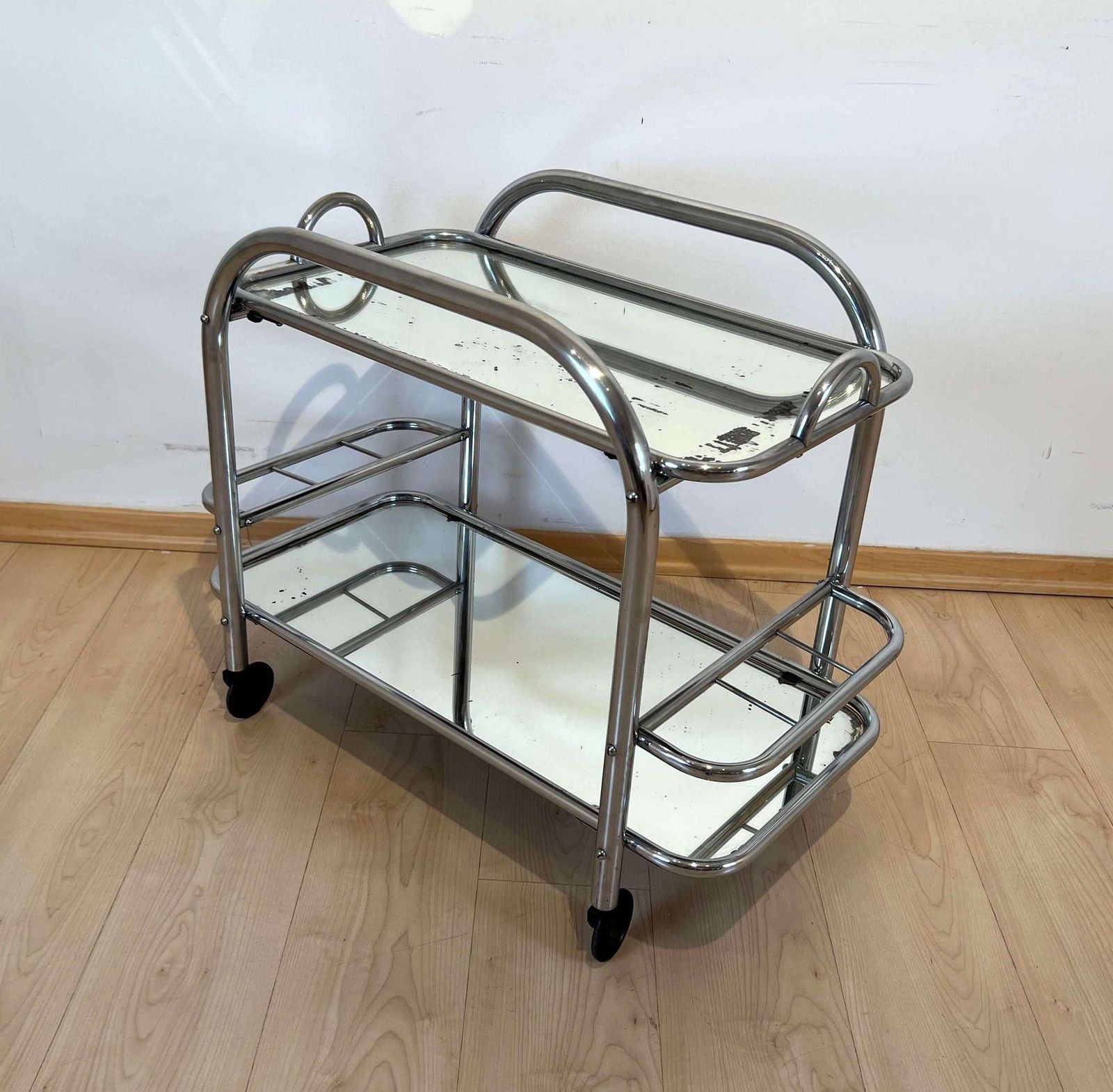 Art Deco Bar Cart By Robert Mallet Stevens, Chromed Steel, France Circa 1925 photo vintage
