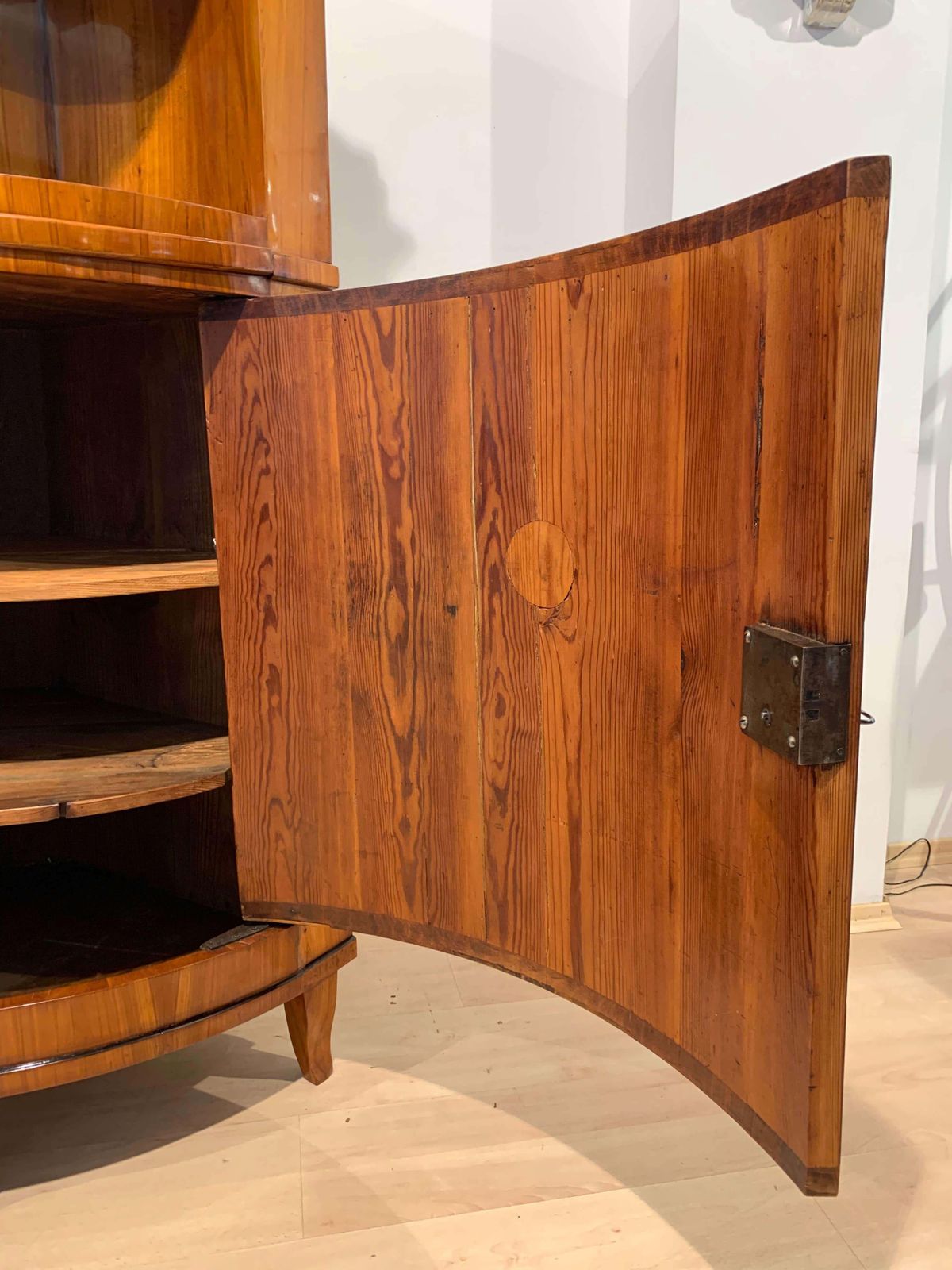 6778.68 Biedermeier Corner Cabinet, Cherry Veneer, Ebony Inlay, South Germany Circa 1820 photo