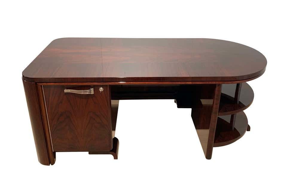 Art Deco Executive Desk And Leather Swivel Chair, Rosewood Veneer, France, 1930s photo furniture