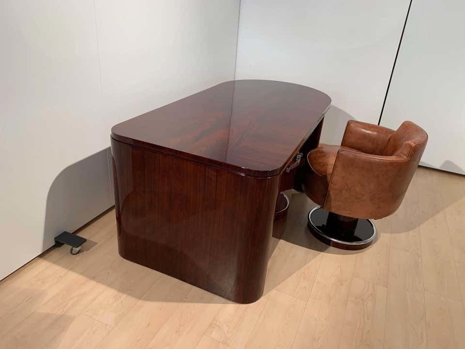 Art Deco Executive Desk And Leather Swivel Chair, Rosewood Veneer, France, 1930s photo 13532.86