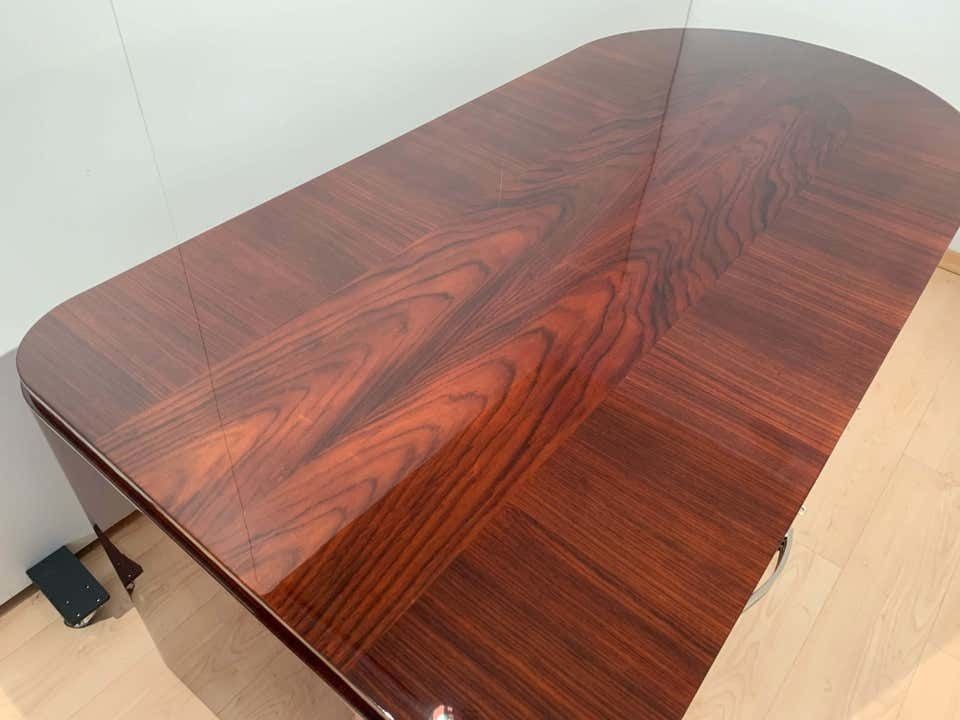 photo for sale Art Deco Executive Desk And Leather Swivel Chair, Rosewood Veneer, France, 1930s