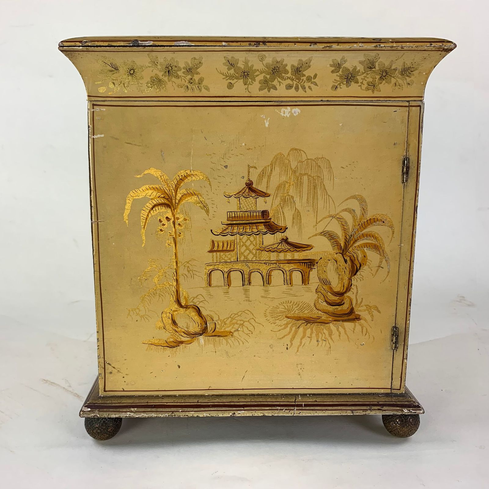 Early 19th Century Yellow Japanned Workbox photo vintage