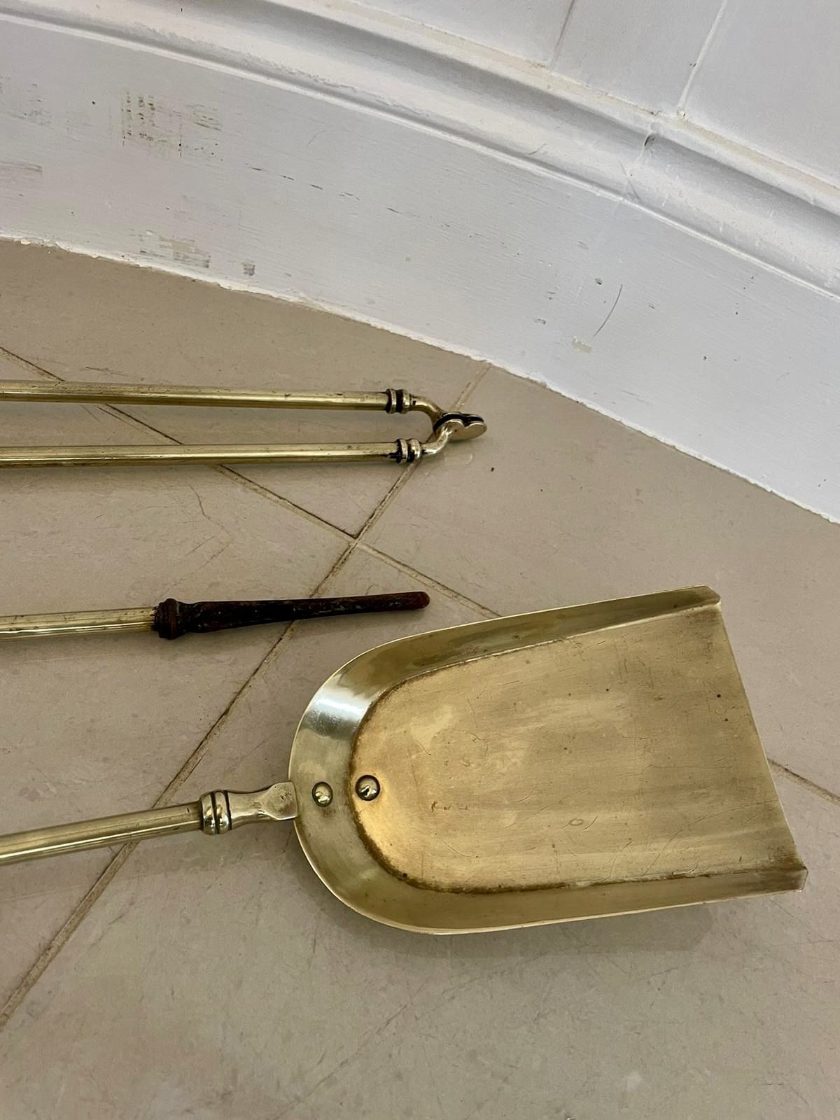 Antique 19th Century Quality Set Of 3 Brass Fire Irons photo furniture