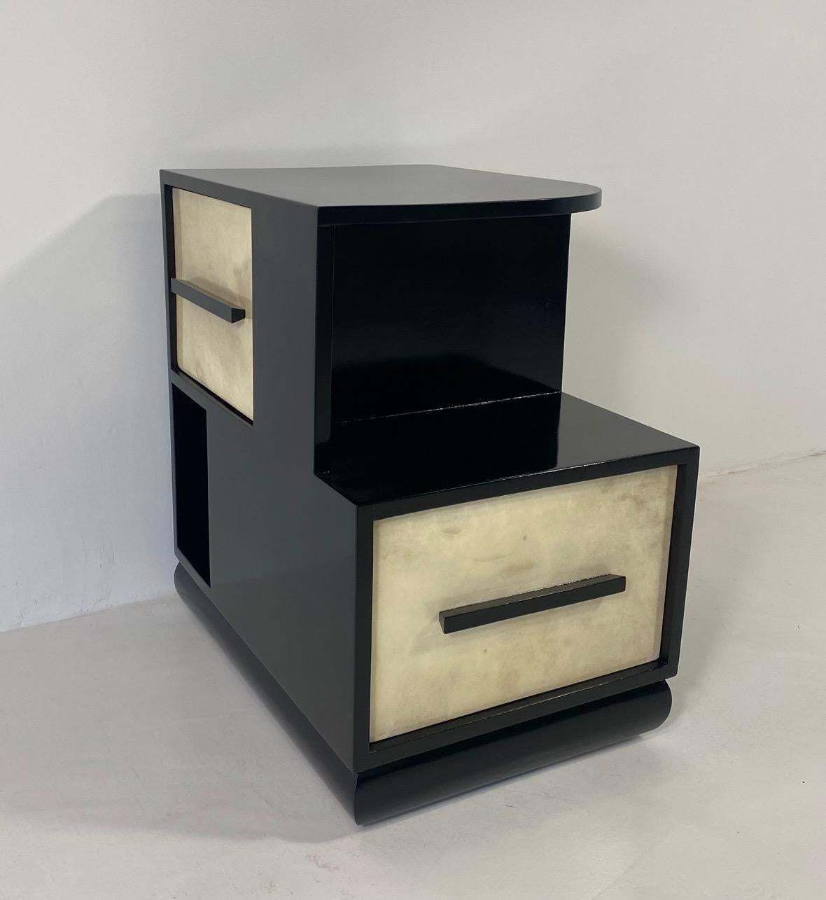Italian Art Deco Parchment And Black Lacquer Cabinet, 1940s photo for sale