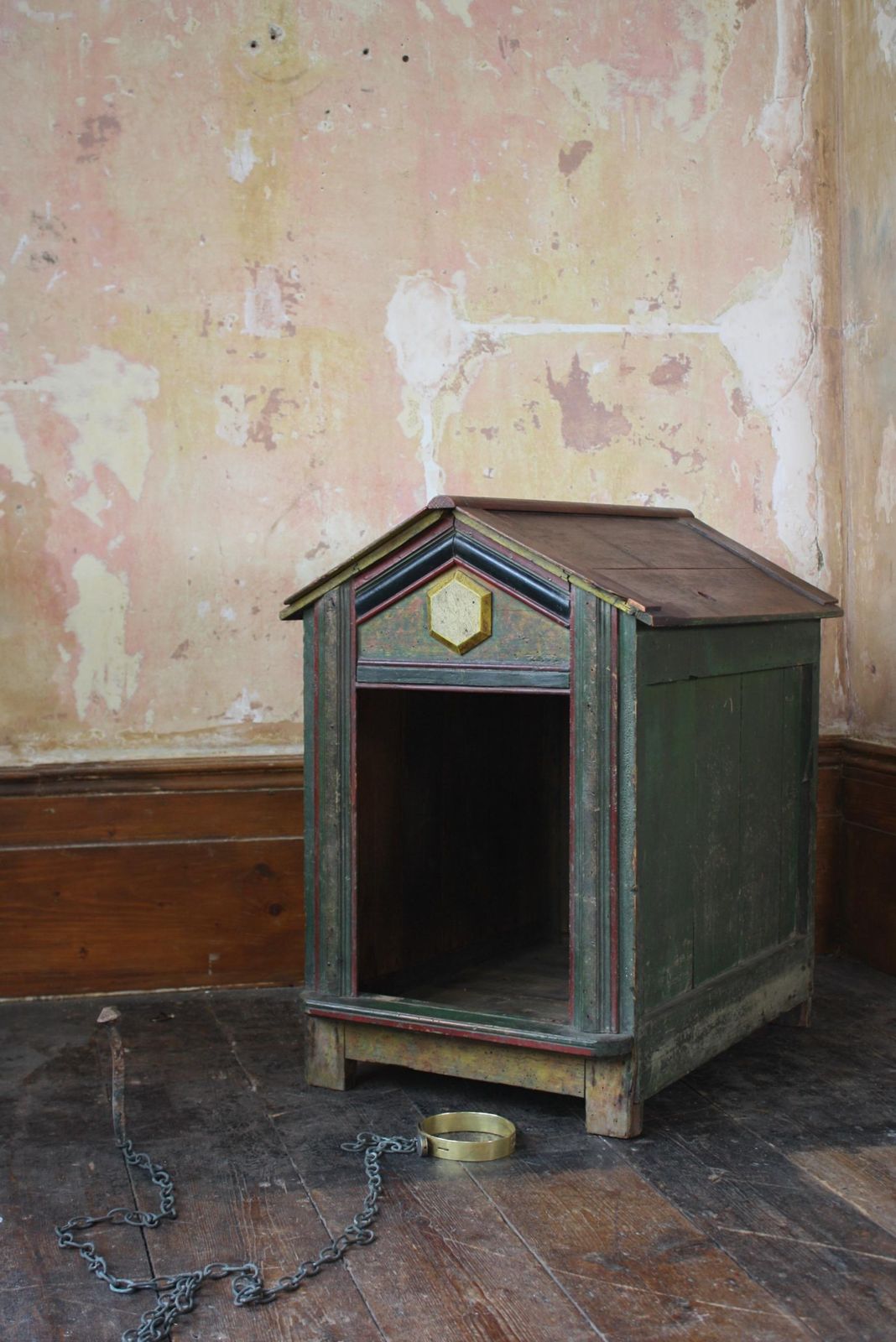 Late 19th Century Original Painted Green Faux Marble Dog Canine Kennel photo Home Decor