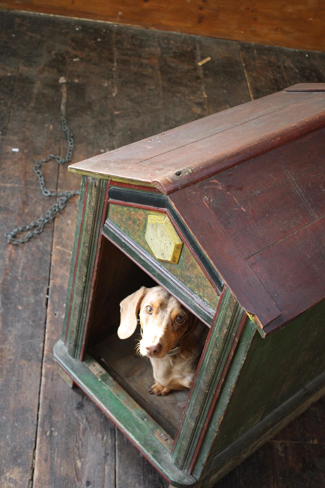 Home Decor Late 19th Century Original Painted Green Faux Marble Dog Canine Kennel photo