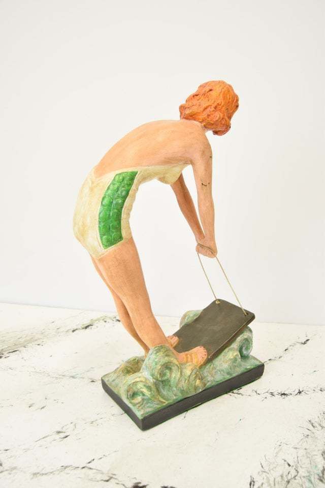 Art Deco Chalkware / Plaster Of Paris Figure Of A Water Skiing Woman / Girl photo 185.0