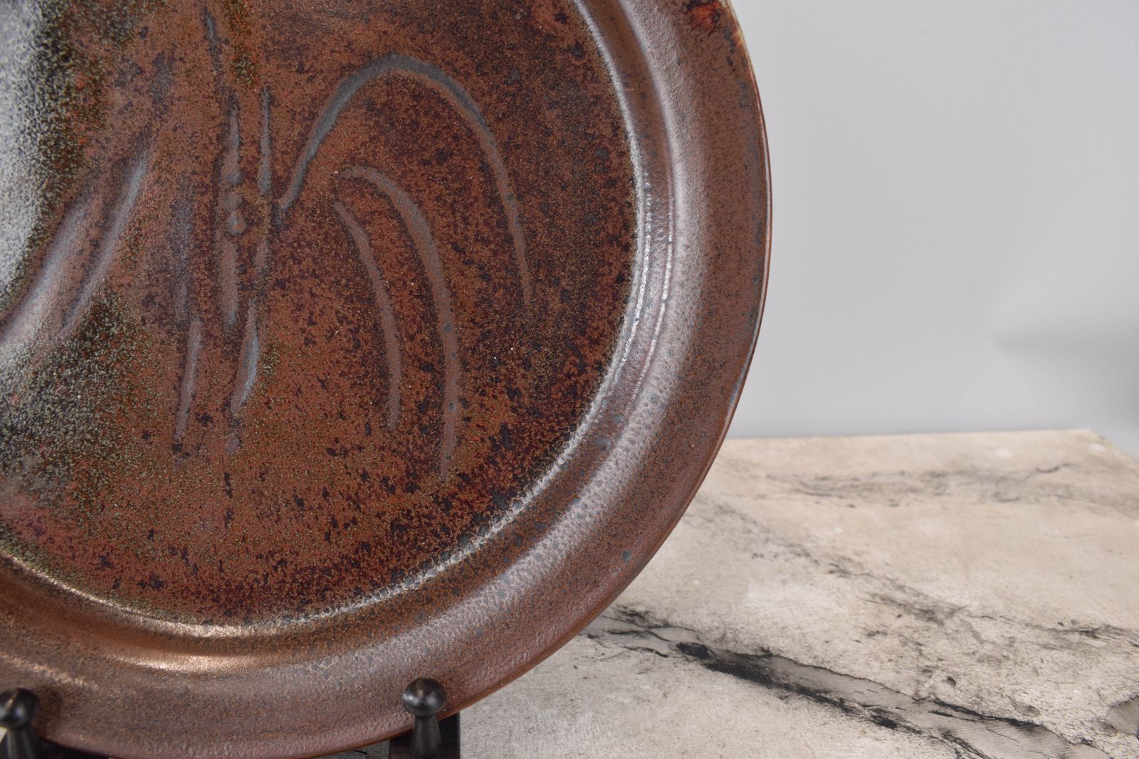 Studio Pottery; Iron Glaze Charger With Finger Wipe Decoration. photo Home Decor