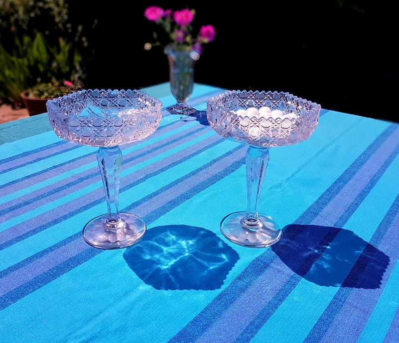 Pair Of Ornate 1950's Hexagonal Bon Bon Dishes In Heavy Vintage Crystal photo Home Decor