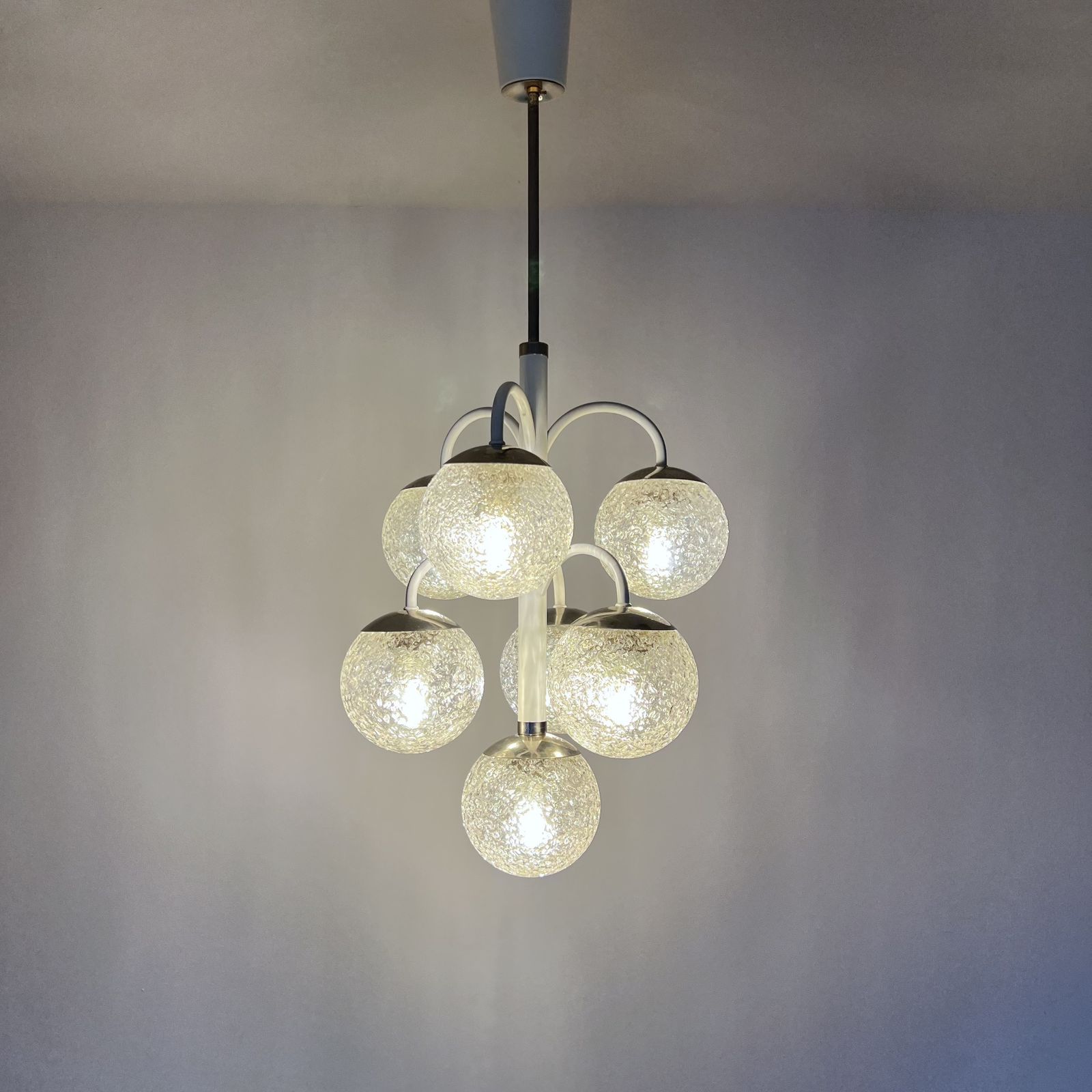 photo furniture Belgian Mid Century Chandelier With Textured Glass Shades